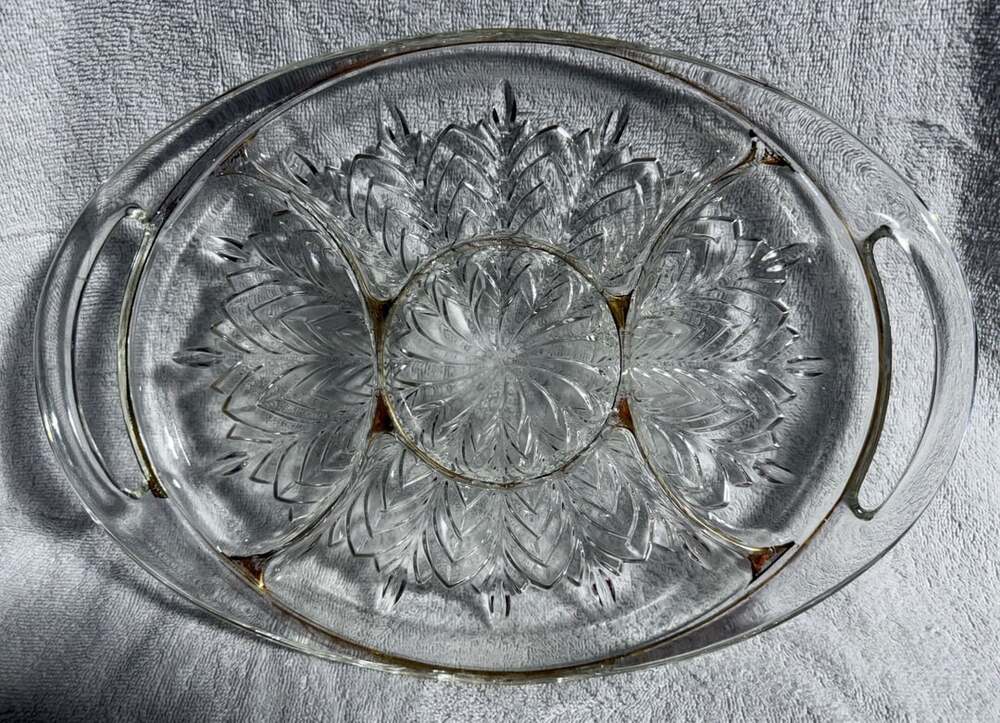Jeannette Glass Feather Divided Serving Tray 15.5 In